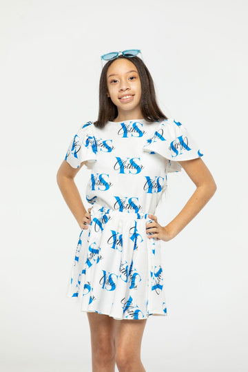Lexi Letter Print Ruffled Short Sleeve Top